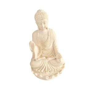 VTG Buddha Staute Figurine Ivory Color Buddhism 5" Meditation